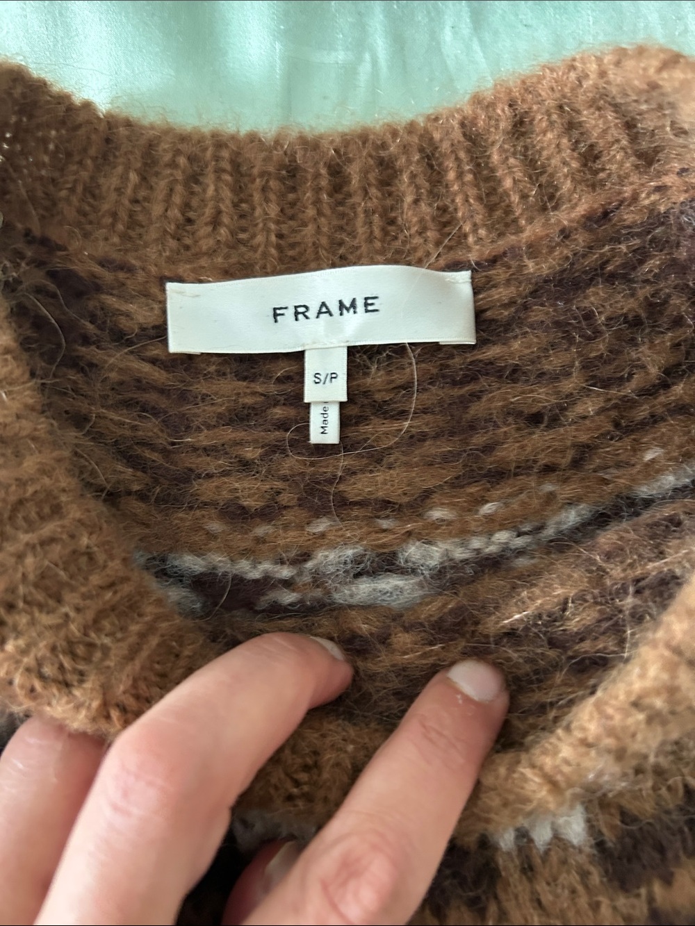 Frame Denim Brown Fair Isle Wool Crewneck Sweater - Picture 4 of 4